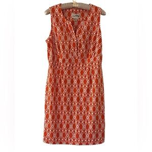 Joseph Ribkoff Sleeveless Midi Dress Orange Mod Geometric Trellis Pattern Sheath